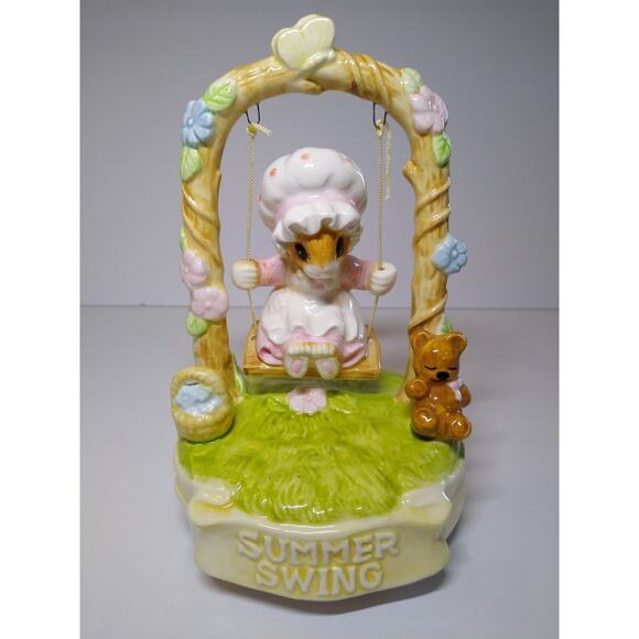 Summer Swing Priscilla Hillman Lil Mouse Porcelain Music Box Vintage 1984 Gorham - Picture 3 of 10